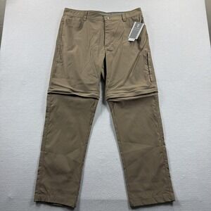 Free Country Pants Mens 38x32 Brown Khaki Convertible Hiking Zip Pocket Stretch